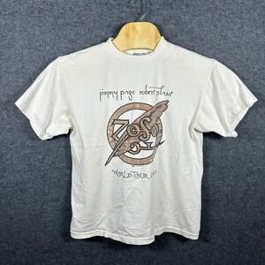 Vintage 1995 Jimmy Page Robert Plant World Tour T-Shirt Zoso Large Tultex White